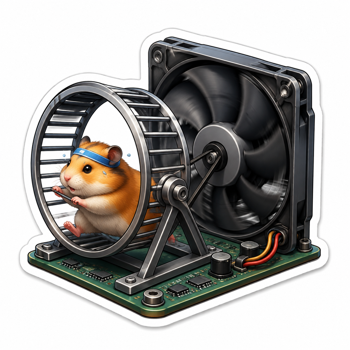 Hamster Running inside Computer Fan Vinyl Sticker Decal