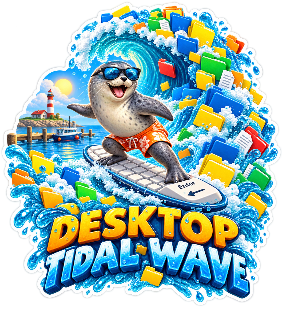 Desktop Tidal Wave Seal Surfing Files Vinyl Sticker Decal