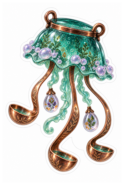 Teal Resin Cauldron Jellyfish Vinyl Sticker Decal