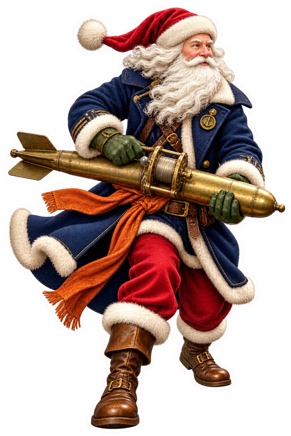 Santa Antique Brass Ship Mechanical Log Rotator Vinyl Sticker Decal