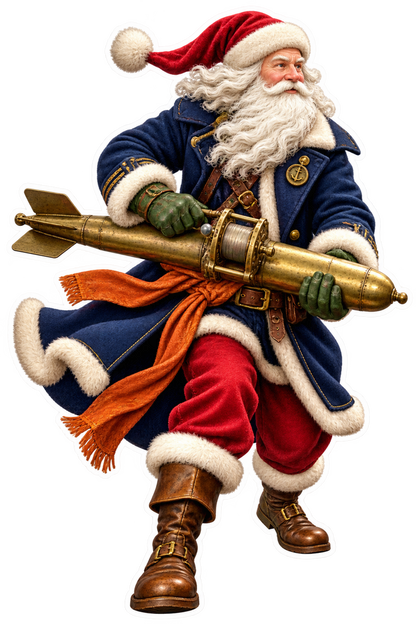 Santa Antique Brass Ship Mechanical Log Rotator Vinyl Sticker Decal