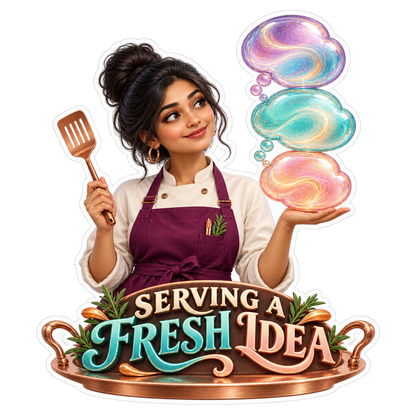 Serving a Fresh Idea Woman with Spatula Vinyl Sticker Decal