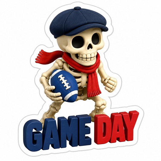 Game Day Skeleton with Navy Cap Football Vinyl Sticker Decal