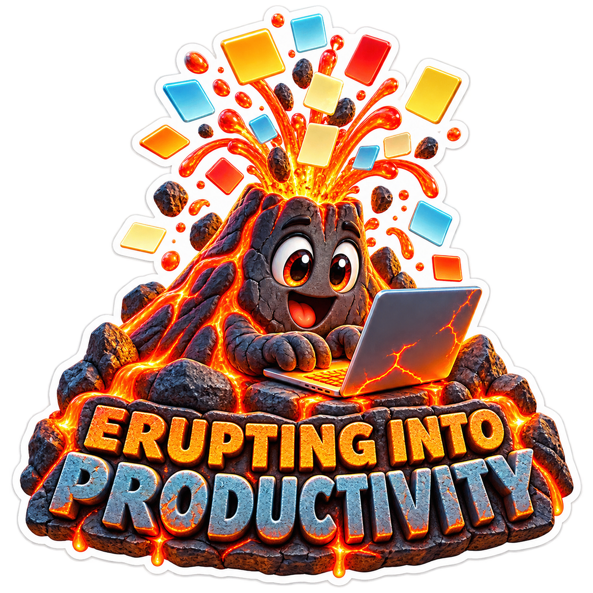 Erupting Productivity Volcano Vinyl Sticker Decal