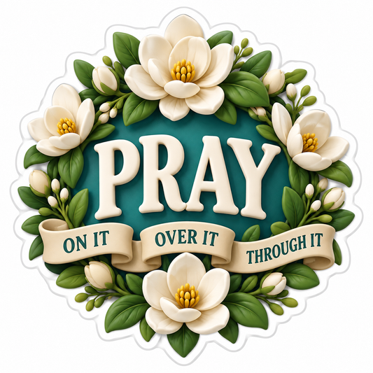 Prayer Quote with White Magnolia Floral Wreath Vinyl Sticker Decal