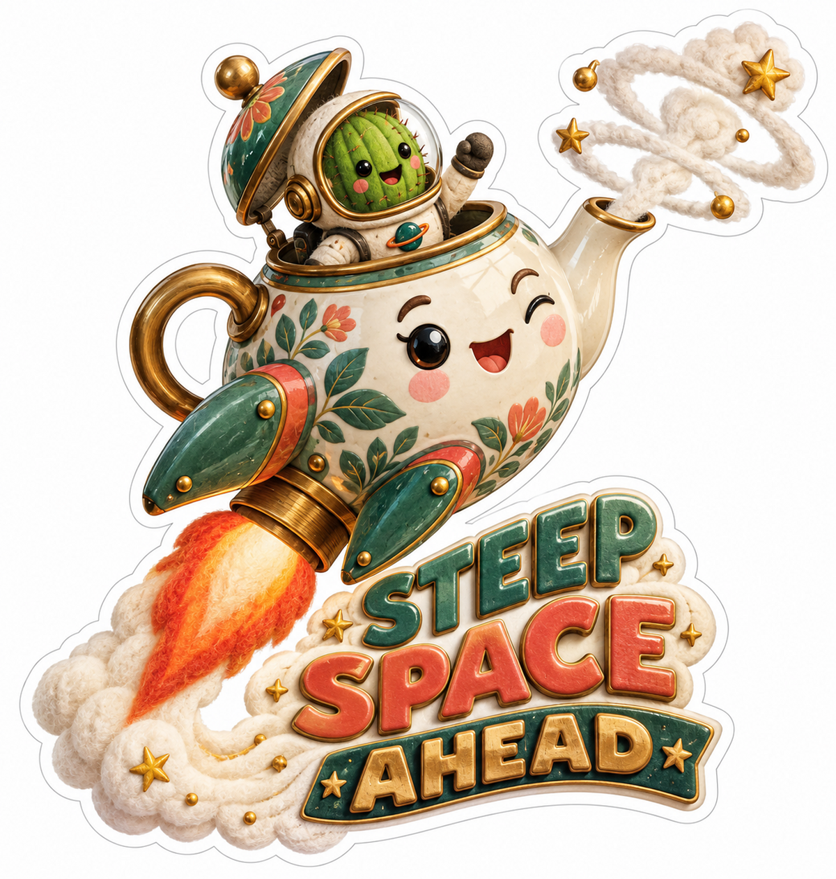Steep Space Ahead Rocket Teapot Vinyl Sticker Decal