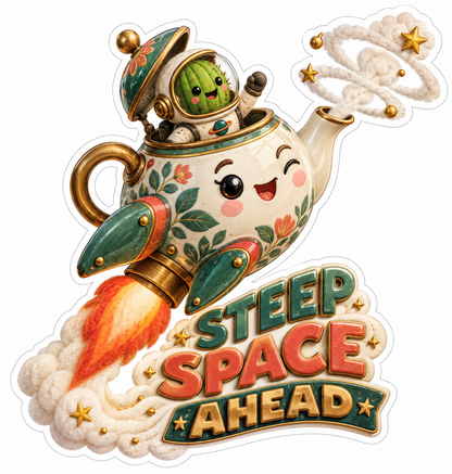 Steep Space Ahead Rocket Teapot Vinyl Sticker Decal