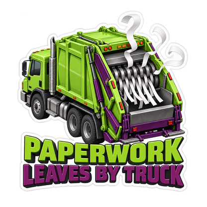 Paperwork Leaves By Truck Vinyl Sticker Decal