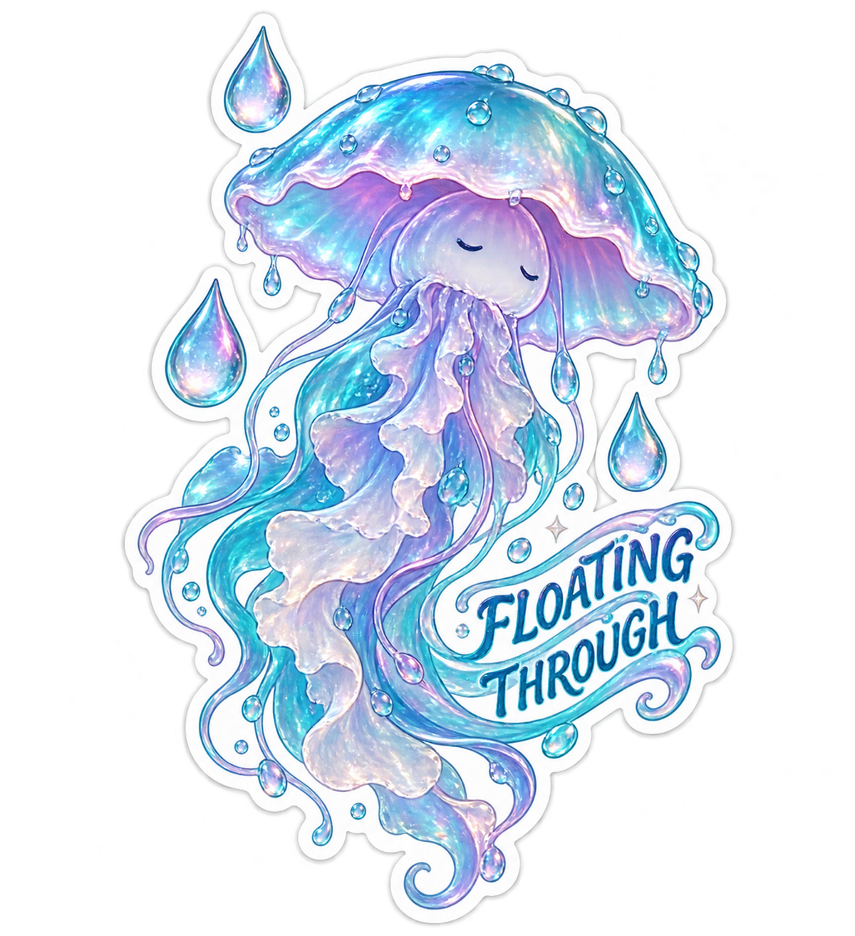 Floating through Iridescent Jellyfish Vinyl Sticker Decal
