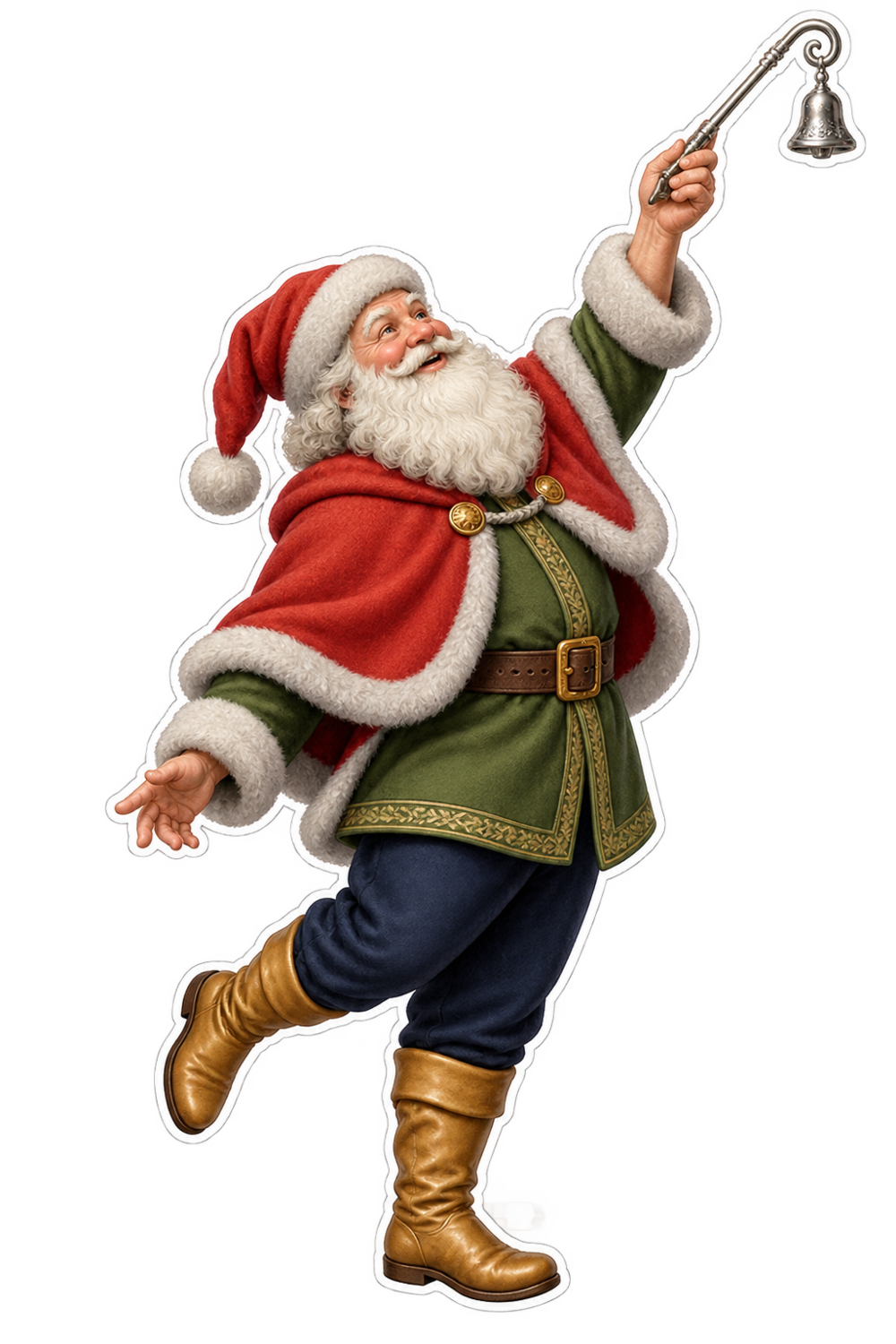 Santa Victorian Silver Bell Lifter Hook Vinyl Sticker Decal