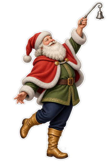 Santa Victorian Silver Bell Lifter Hook Vinyl Sticker Decal