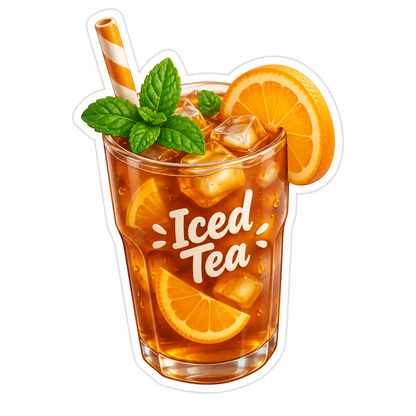 Amber Iced Tea With Orange Slices And Fresh Mint Vinyl Sticker Decal