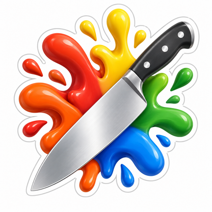 Chef Knife With Sculptural Colorful Paint Splash Vinyl Sticker Decal