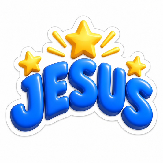 Jesus Blue Letters with Gold Stars Vinyl Sticker Decal