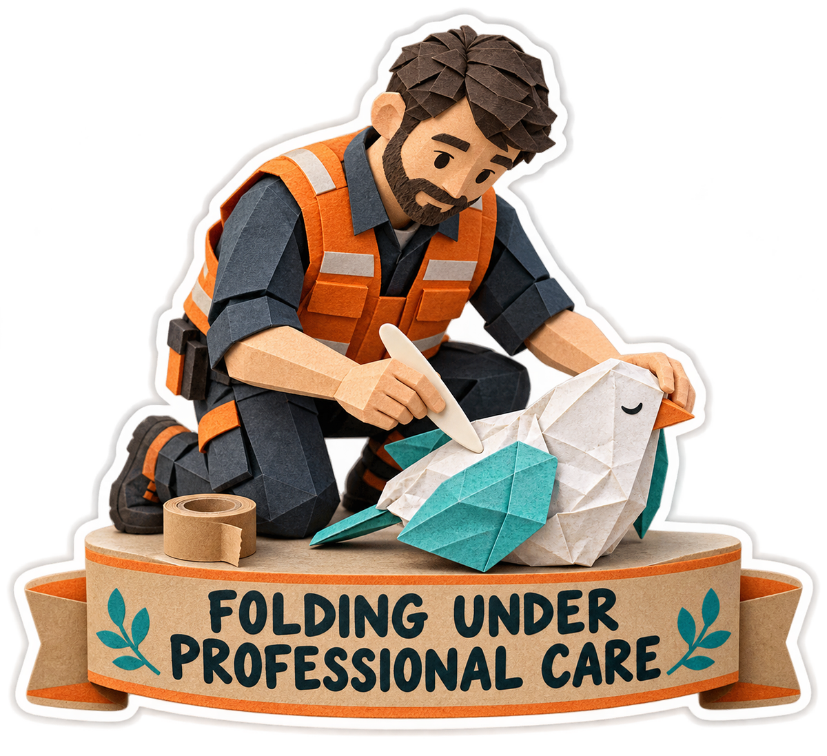 Folding Under Professional Care Man Origami Vinyl Sticker Decal