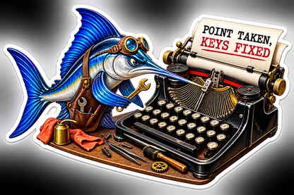 Point Taken Keys Fixed Swordfish Typewriter Vinyl Sticker Decal