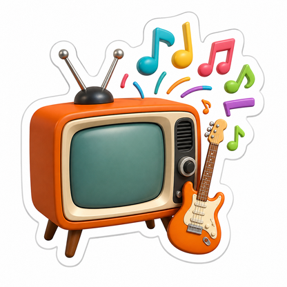 Orange Retro TV Guitar and Music Notes Vinyl Sticker Decal
