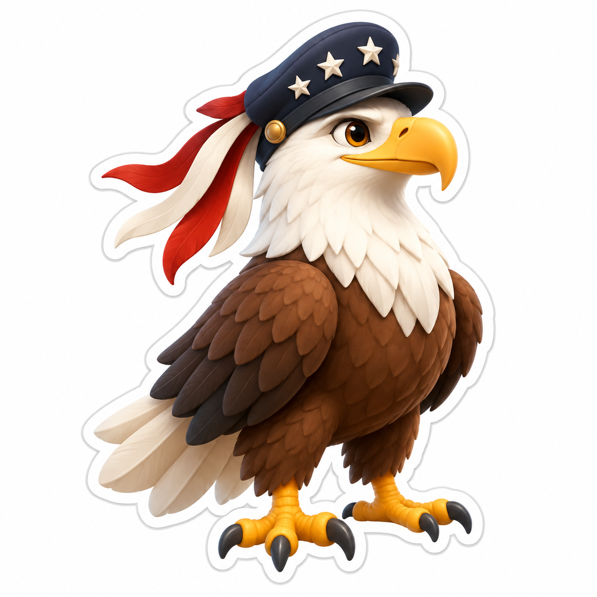 Bald Eagle Wearing Navy Cap With White Stars Vinyl Sticker Decal
