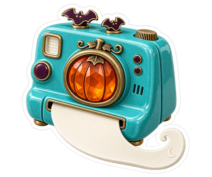 Turquoise Ceramic Haunted Instant Camera Vinyl Sticker Decal