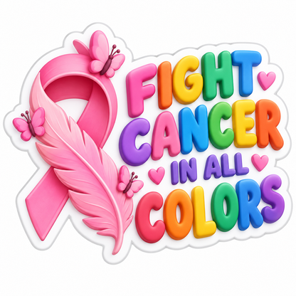 Fight Cancer Pink Ribbon Feather Butterfly Vinyl Sticker Decal