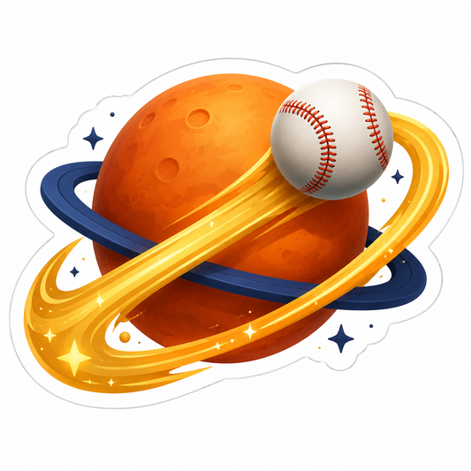 Baseball Orbiting Orange Planet Vinyl Sticker Decal