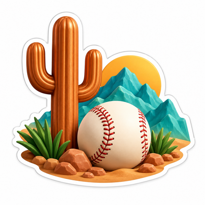 Desert Baseball Emblem Showing Copper Cactus Vinyl Sticker Decal