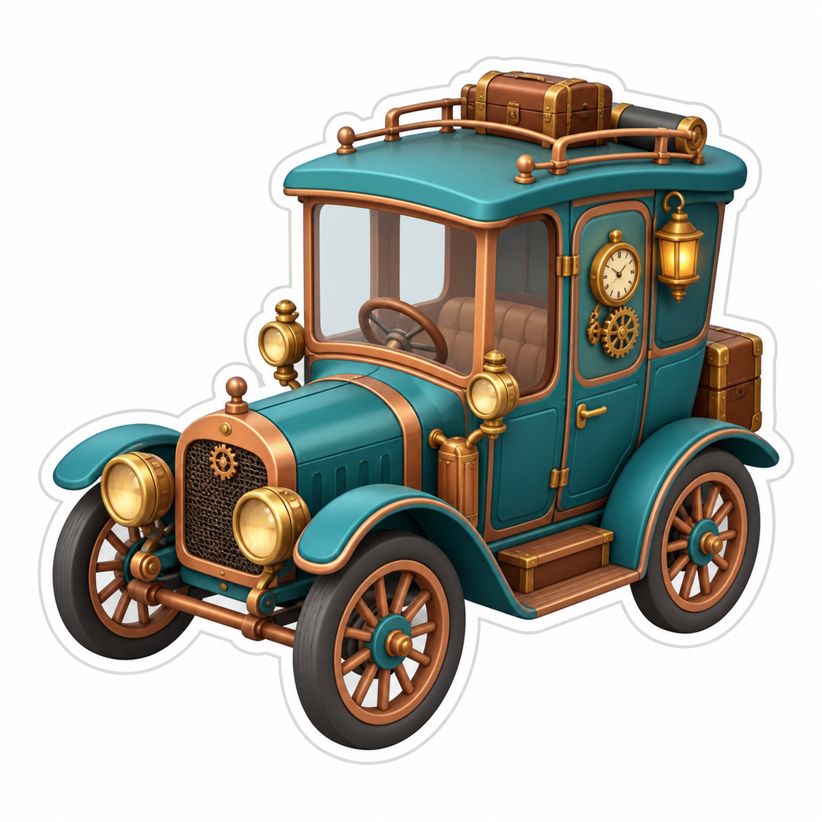 Teal Copper Vintage Touring Automobile Vinyl Sticker Decal