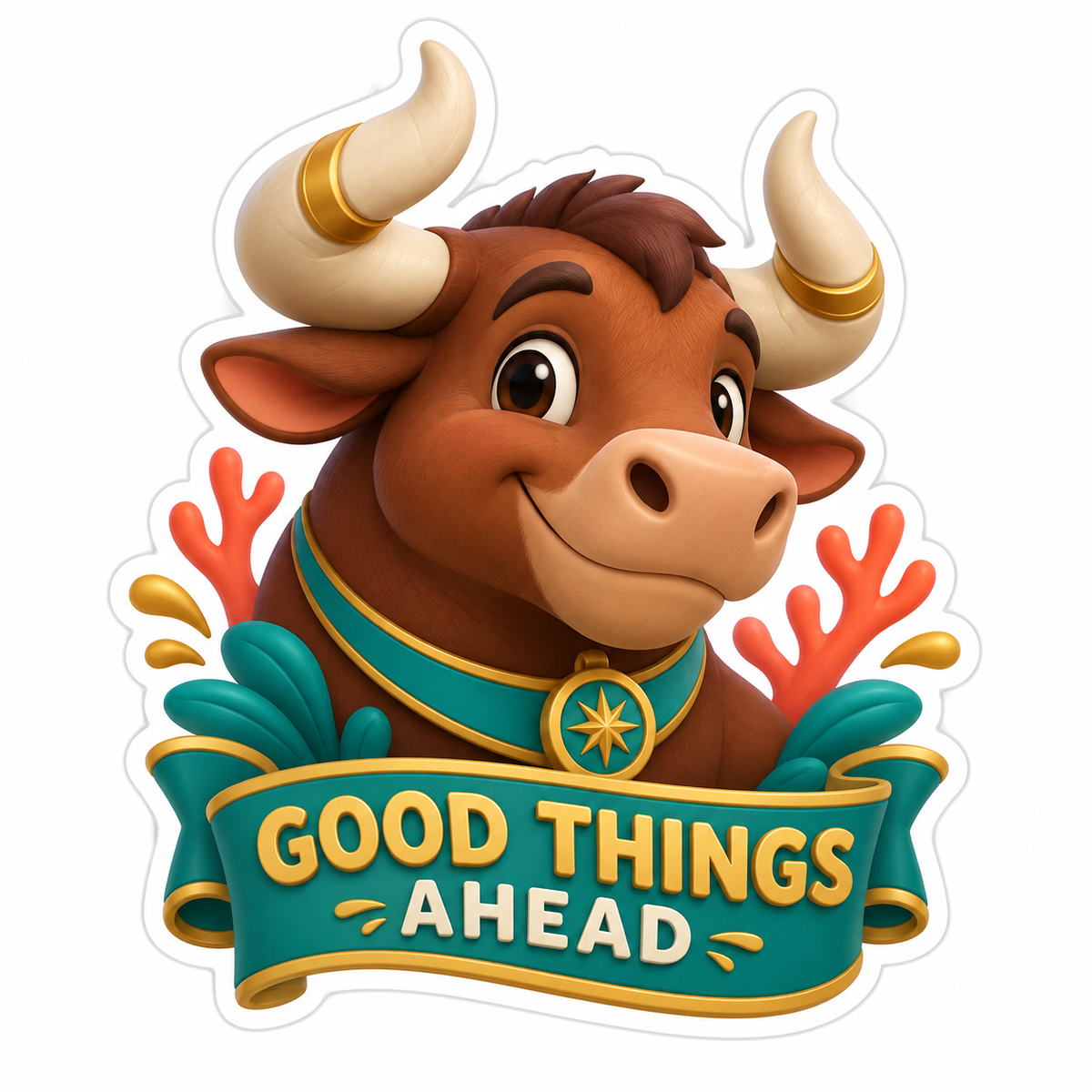 Brown Bull Head Brown Ivory Vinyl Sticker Decal