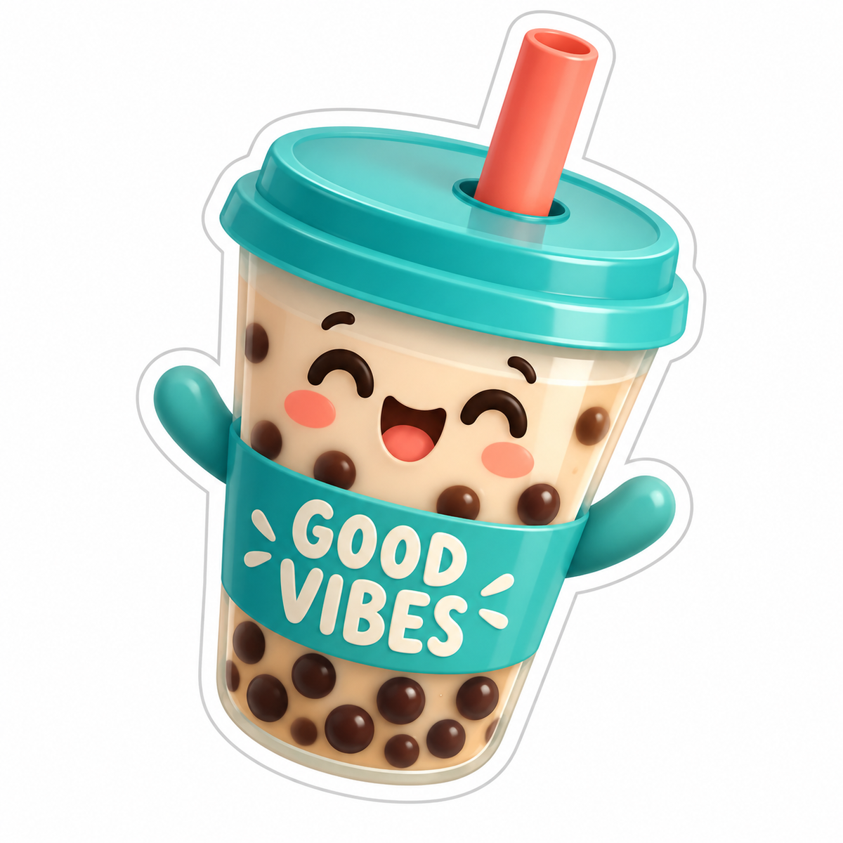 Happy Teal And Cream Bubble Tea Cup Vinyl Sticker Decal