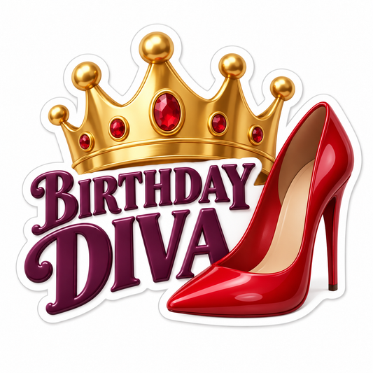 Birthday Diva Gold Red Vinyl Sticker Decal