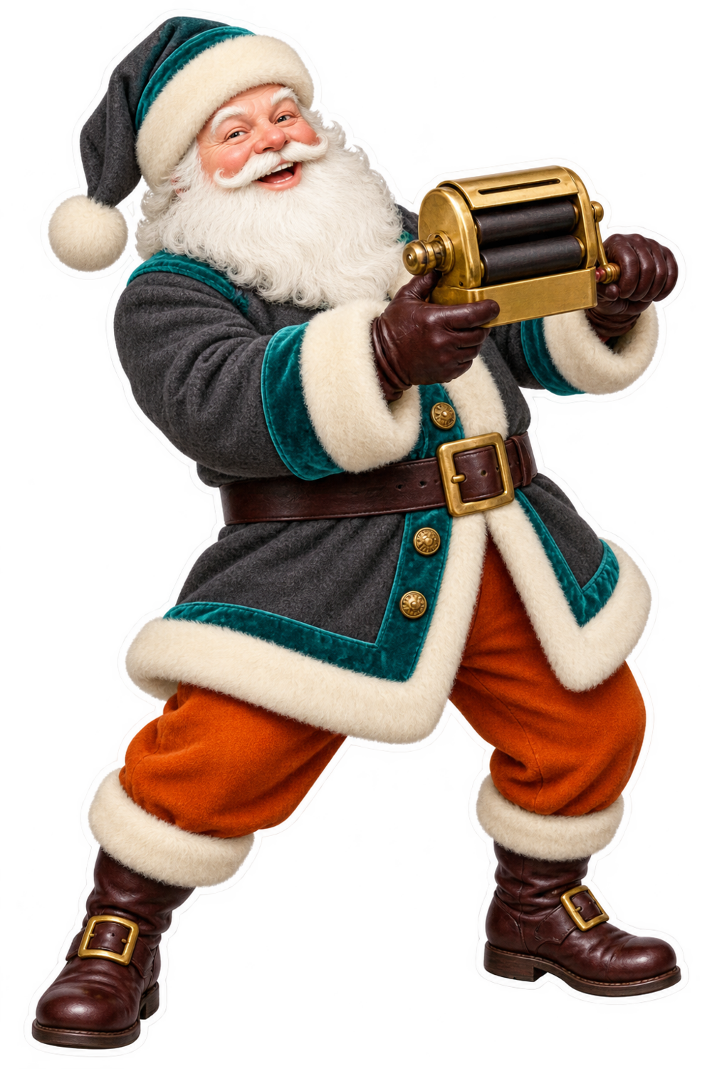 Santa Antique Brass Hand Cranked Razor Stropper Vinyl Sticker Decal
