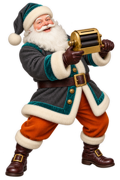 Santa Antique Brass Hand Cranked Razor Stropper Vinyl Sticker Decal