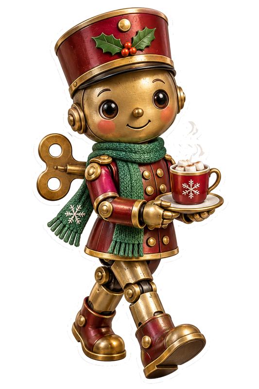 Christmas Clockwork Doll Top Hat Teacup Vinyl Sticker Decal