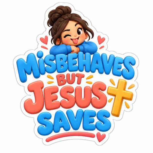Misbehaves but Jesus Saves Smiling Girl Vinyl Sticker Decal