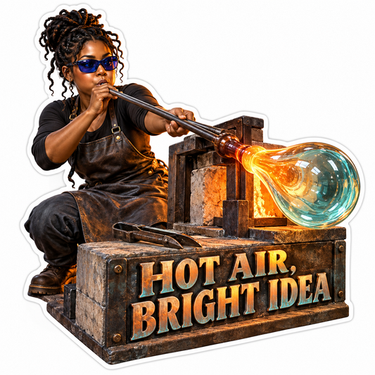Hot Air Bright Idea Woman Glassblower Vinyl Sticker Decal