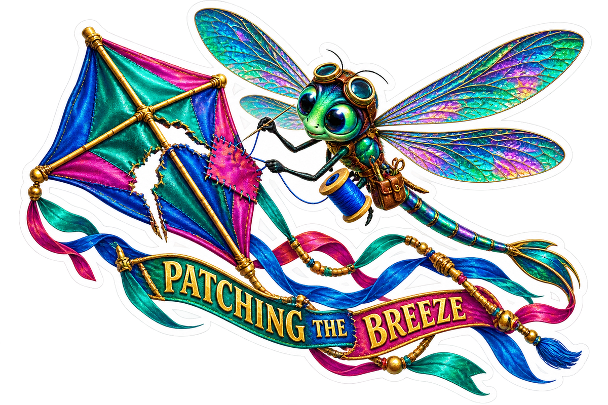 Patching the Breeze Dragonfly Kite Vinyl Sticker Decal
