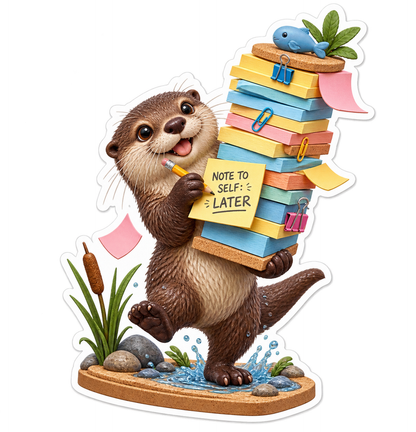 Otter Carrying Tall Stack of Books Vinyl Sticker Decal