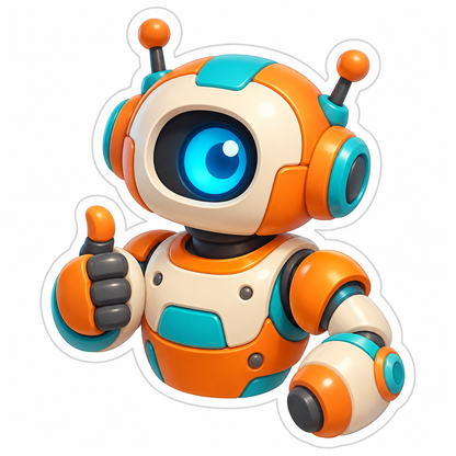 Orange Cream Turquoise Robot Bust Vinyl Sticker Decal
