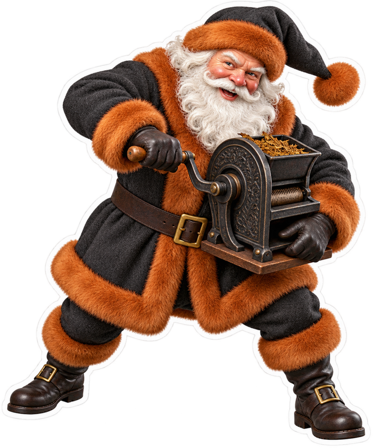 Black Orange Santa Holding Tobacco Cutter Vinyl Sticker Decal