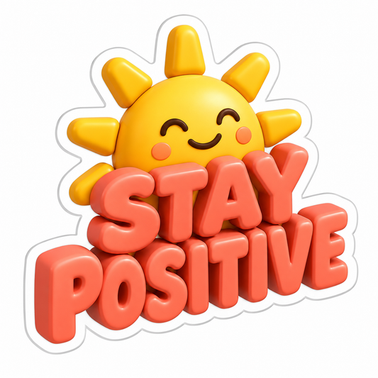 Stay Positive Coral Words Smiling Sun Vinyl Sticker Decal