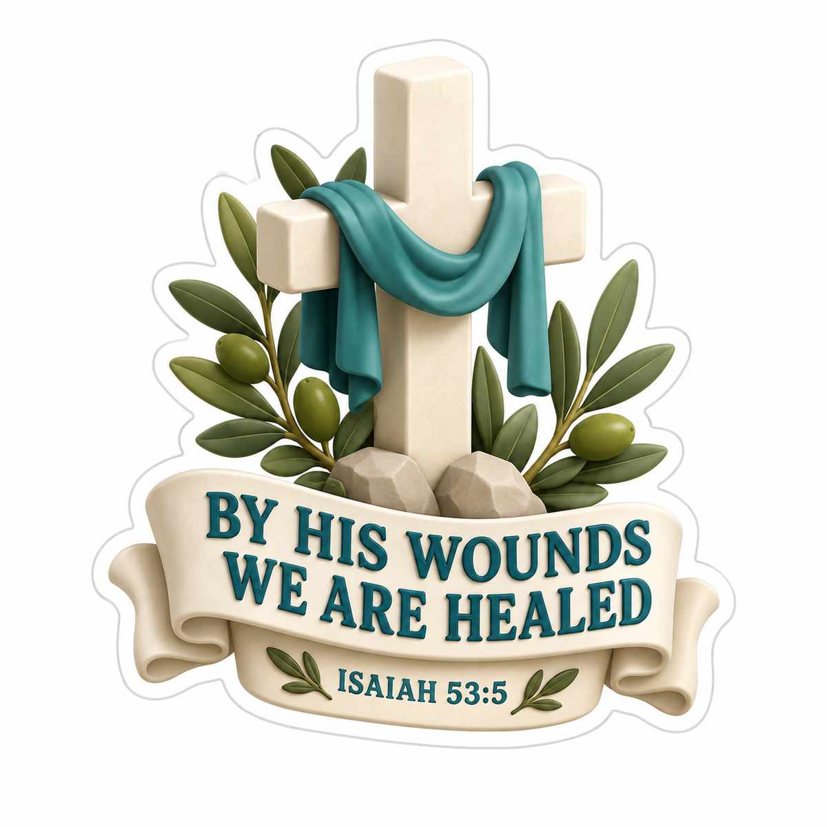 By His Wounds We Are Healed Isaiah 53:5 Cross Vinyl Sticker Decal