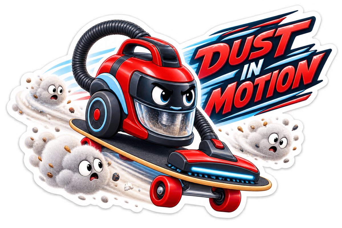 Dust in Motion Vacuum on Skateboard Vinyl Sticker Decal