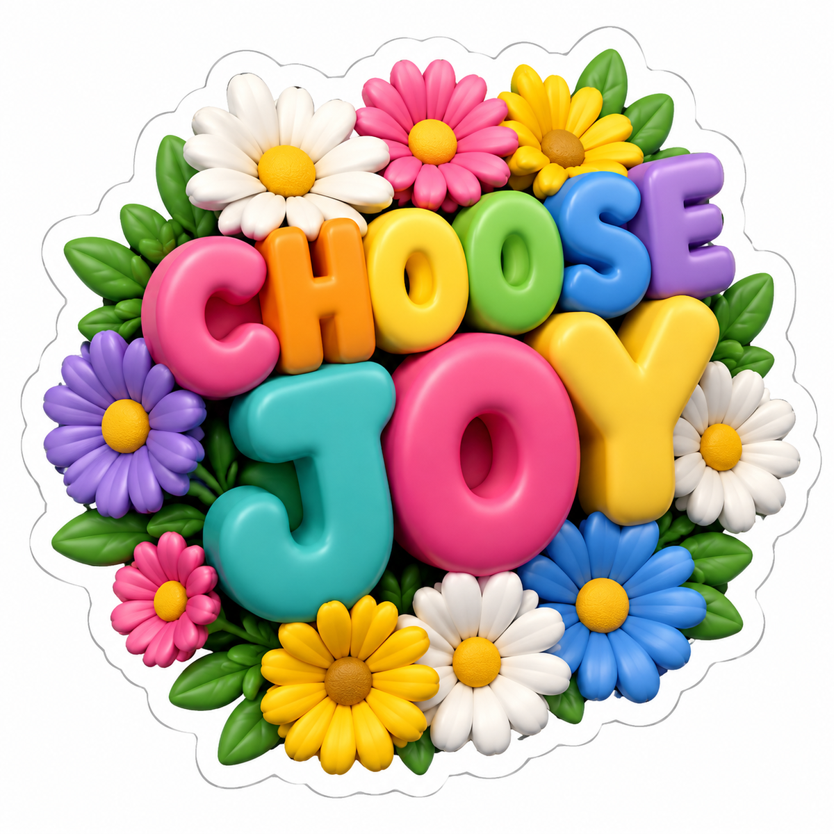 Choose Joy Colorful Letters Daisy Wreath Vinyl Sticker Decal