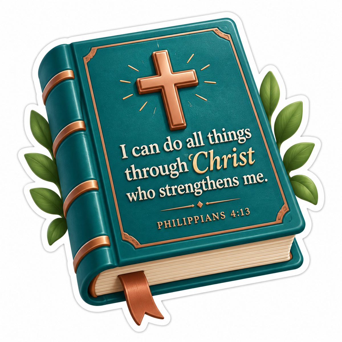 Teal Bible With Copper Cross Vinyl Sticker Decal