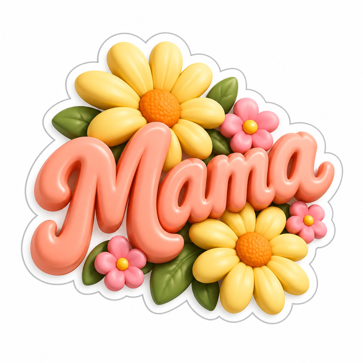 Mama Coral Script Yellow Pink Daisies Vinyl Sticker Decal