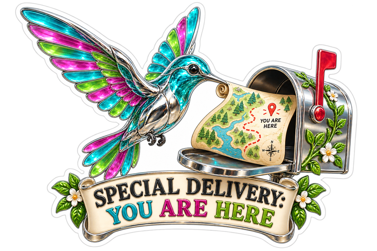 Special Delivery You Are Here Hummingbird Vinyl Sticker Decal
