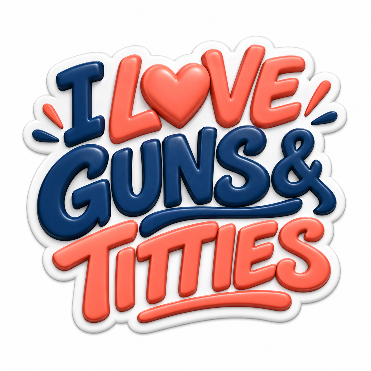 I Love Guns and Titties Coral Navy Heart Vinyl Sticker Decal