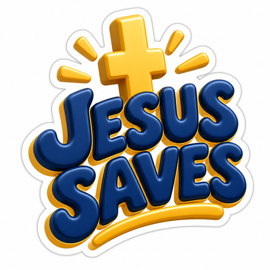 Jesus Saves Navy Gold Words Cross Vinyl Sticker Decal