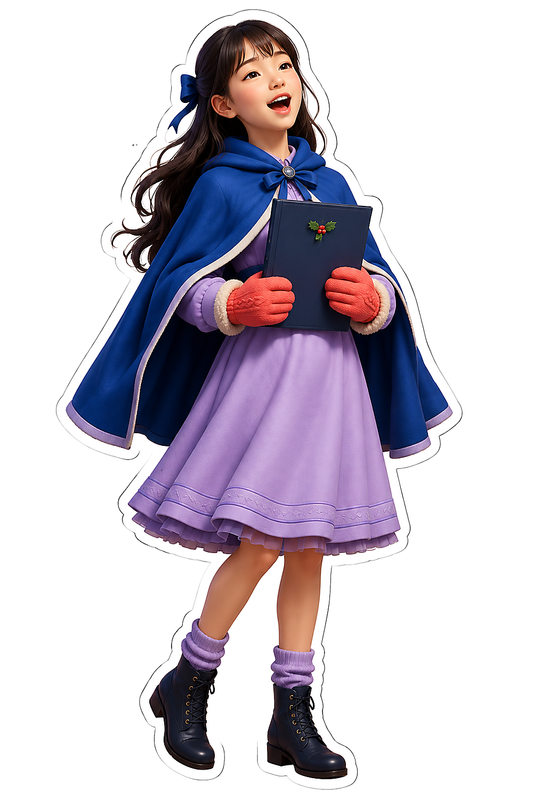 Christmas Caroler Girl Blue Cape Lavender Skirt Vinyl Sticker Decal
