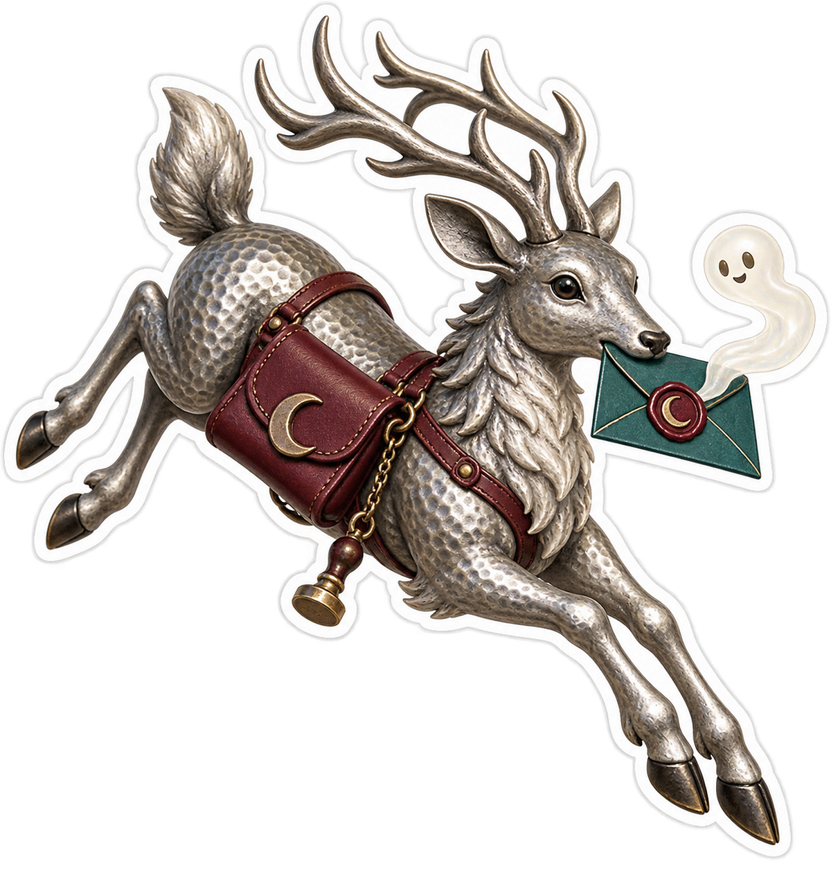 Pewter Tufted Deer Ghost Wax Seal Courier Vinyl Sticker Decal